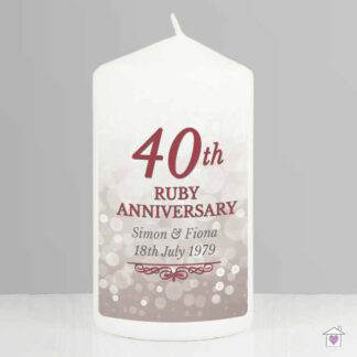 Personalised 40th Ruby Anniversary Pillar Candle