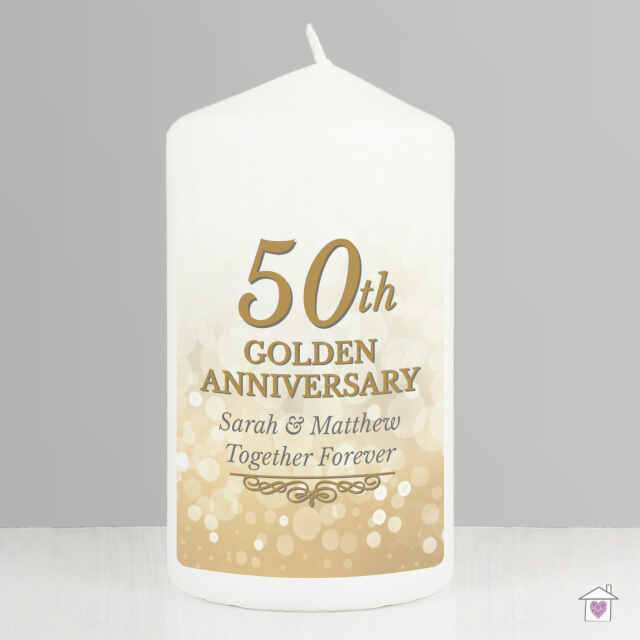 Personalised 50th Golden Anniversary Pillar Candle