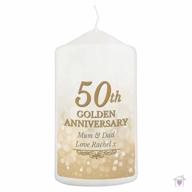 Personalised 50th Golden Anniversary Pillar Candle - Image 2