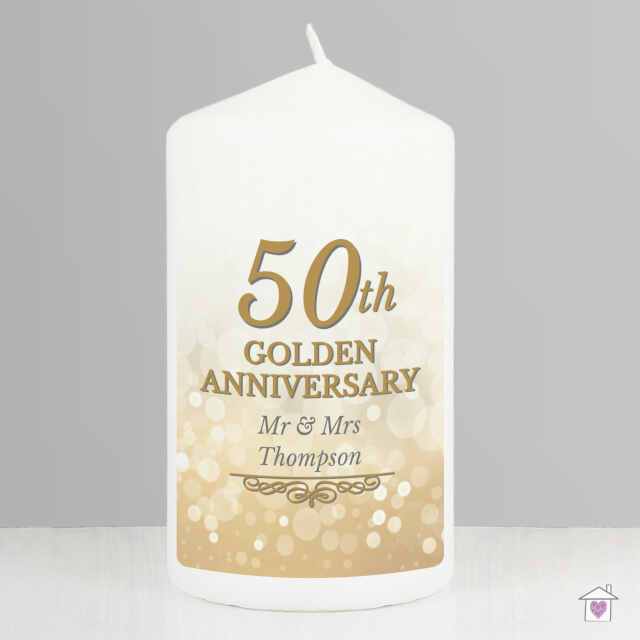 Personalised 50th Golden Anniversary Pillar Candle - Image 4