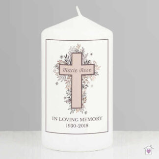 Personalised Floral Cross Pillar Candle
