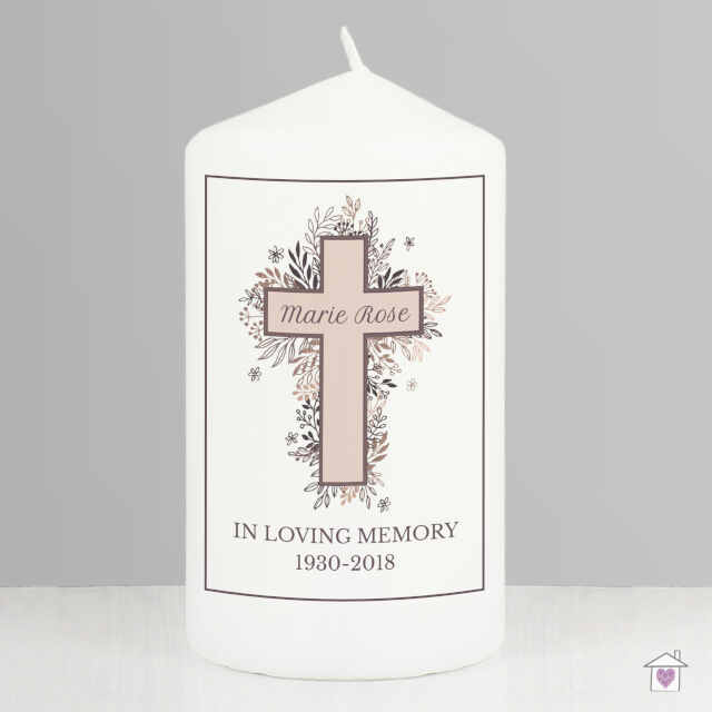 Personalised Floral Cross Pillar Candle