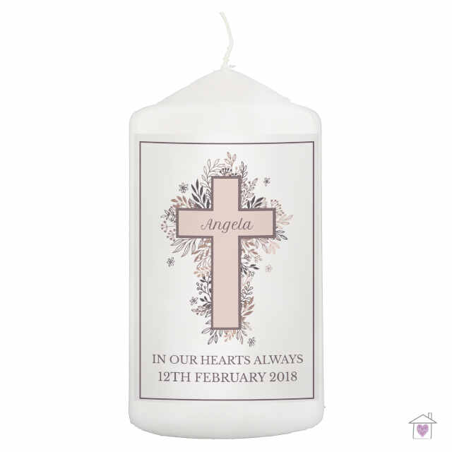 Personalised Floral Cross Pillar Candle - Image 2