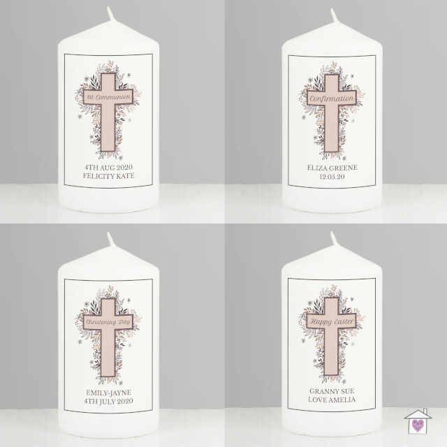 Personalised Floral Cross Pillar Candle - Image 3