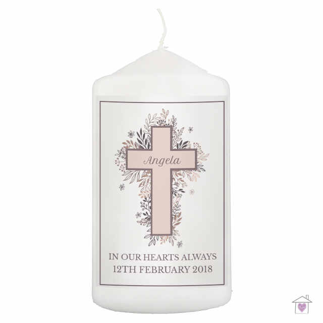 Personalised Floral Cross Pillar Candle - Image 4