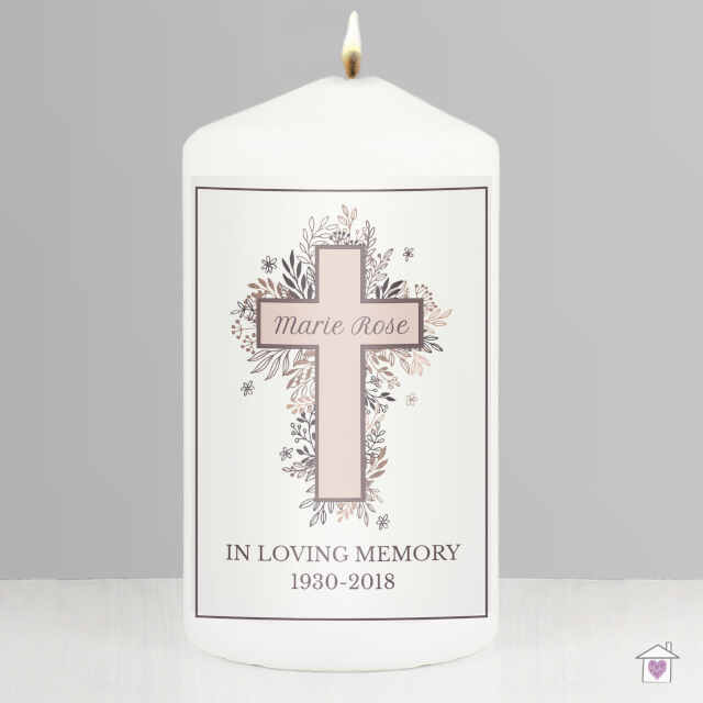 Personalised Floral Cross Pillar Candle - Image 5