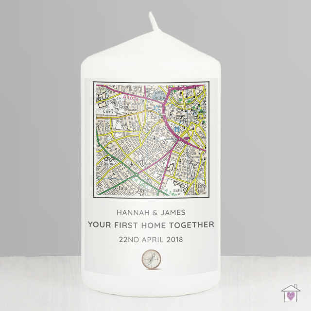 Personalised Present Day Map Compass Pillar Candle