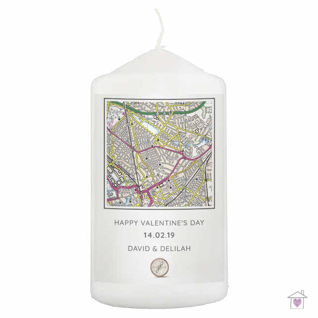 Personalised Present Day Map Compass Pillar Candle - Image 2