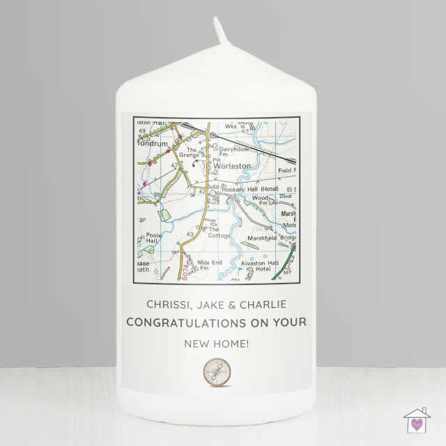 Personalised Present Day Map Compass Pillar Candle - Image 3