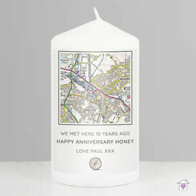 Personalised Present Day Map Compass Pillar Candle - Image 4