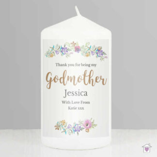 Personalised Godmother 'Floral Watercolour' Pillar Candle
