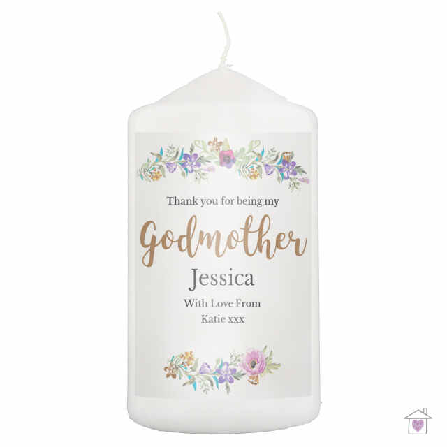 Personalised Godmother 'Floral Watercolour' Pillar Candle - Image 2