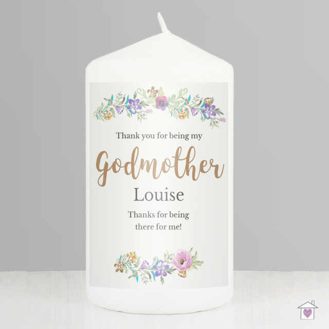 Personalised Godmother 'Floral Watercolour' Pillar Candle - Image 3