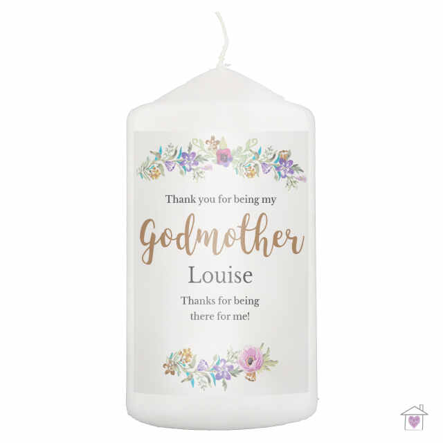Personalised Godmother 'Floral Watercolour' Pillar Candle - Image 4