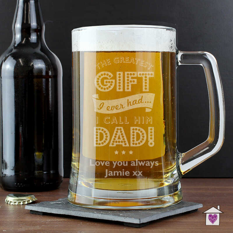 Personalised Greatest Dad Glass Pint Stern Tankard