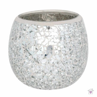 Large Round Silver Crackle Candle Holder