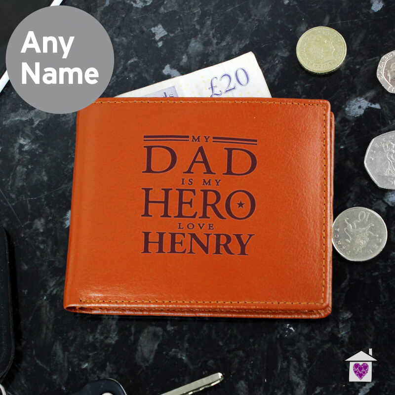 Personalised My Dad is My Hero Tan Leather Wallet