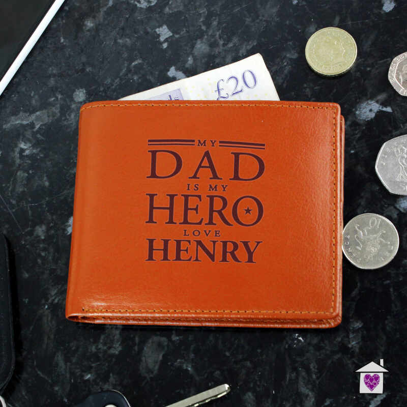 Personalised My Dad is My Hero Tan Leather Wallet - Image 2