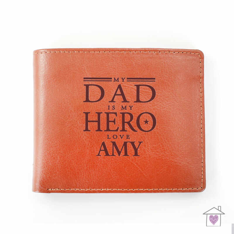 Personalised My Dad is My Hero Tan Leather Wallet - Image 4