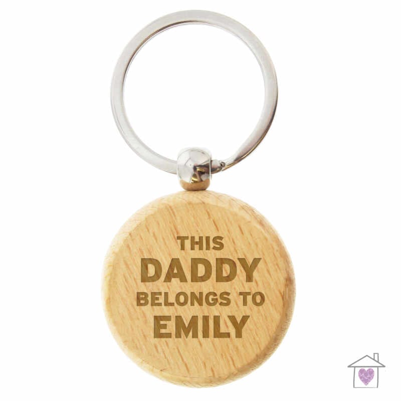 Personalised This Daddy Belongs To Wooden Keyring - Image 2