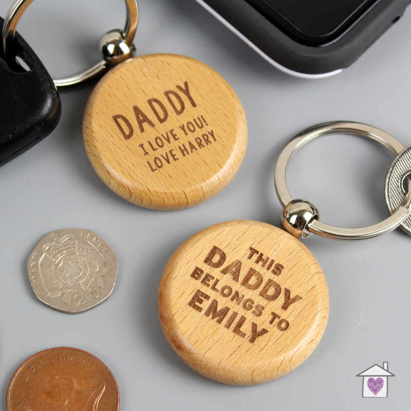 Personalised This Daddy Belongs To Wooden Keyring - Image 4
