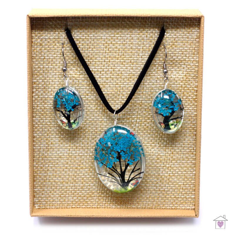 Pressed Flowers - Tree of Life set - Teal