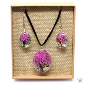 Pressed Flowers - Tree of Life set - Bright Pink