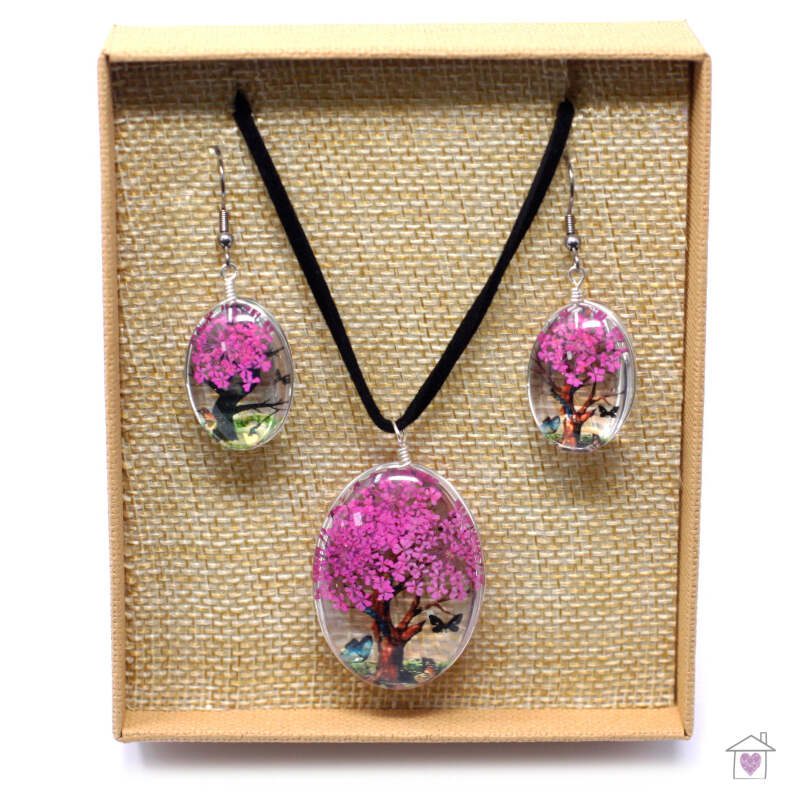 Pressed Flowers - Tree of Life set - Bright Pink
