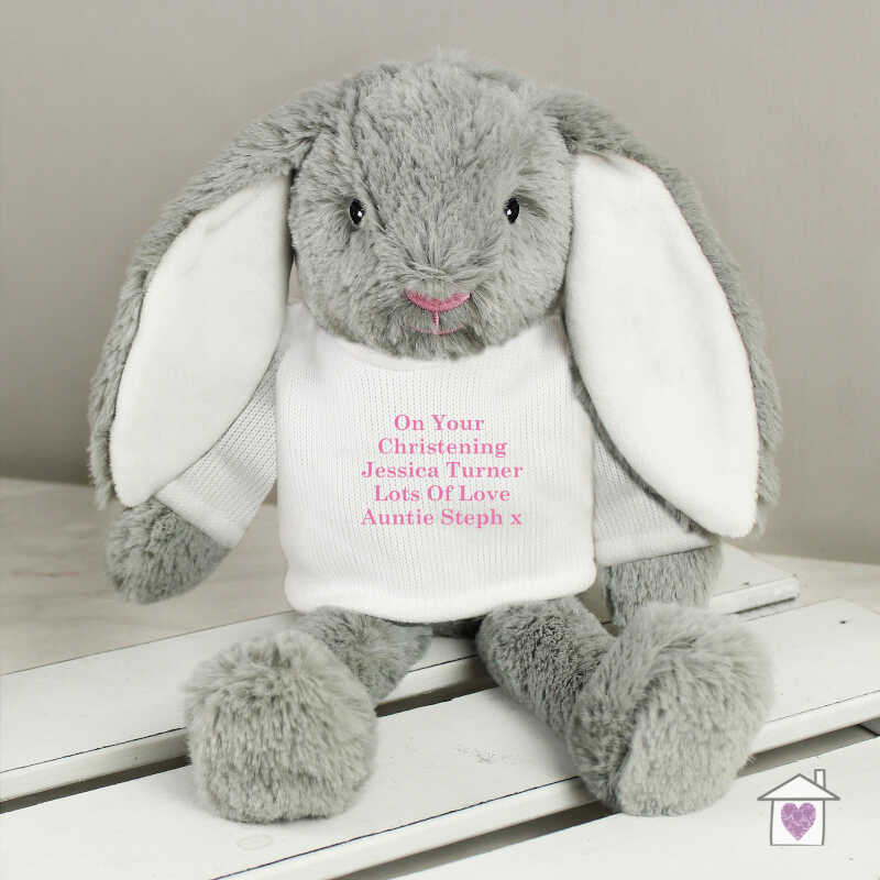 Personalised Message Bunny Rabbit In Jumper - Pink - Image 2