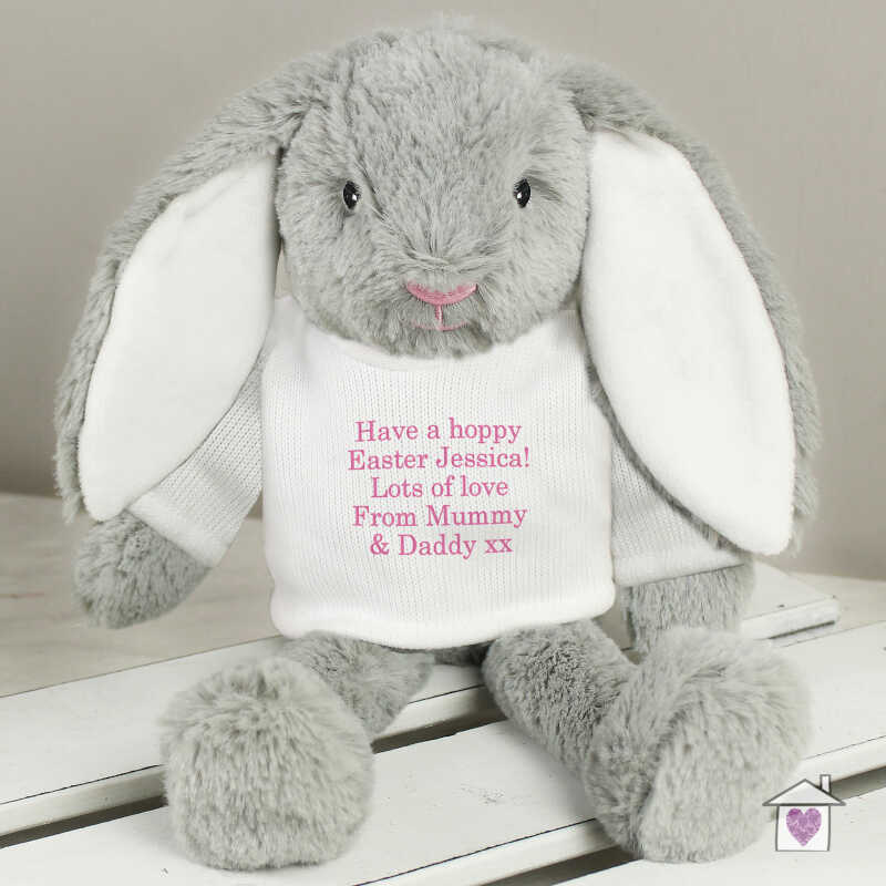 Personalised Message Bunny Rabbit In Jumper - Pink - Image 4