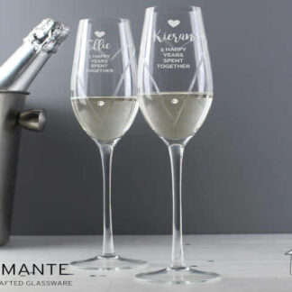 Personalised Hand Cut Heart Celebration Pair of Flutes in Gift Box