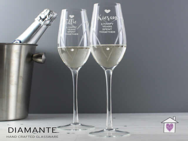 Personalised Hand Cut Heart Celebration Pair of Flutes in Gift Box