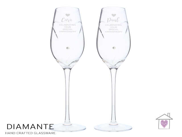 Personalised Hand Cut Heart Celebration Pair of Flutes in Gift Box - Image 2