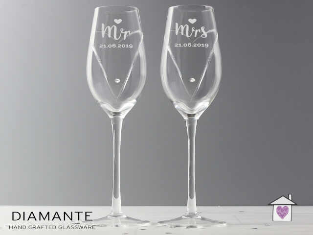 Personalised Hand Cut Mr & Mrs Pair of Flutes in Gift Box - Image 3
