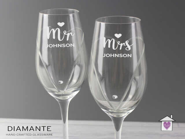 Personalised Hand Cut Mr & Mrs Pair of Flutes in Gift Box - Image 7