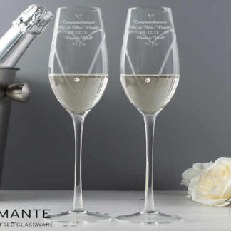 Personalised Hand Cut Little Hearts Pair of Flutes with Gift Box