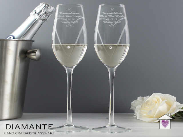 Personalised Hand Cut Little Hearts Pair of Flutes with Gift Box