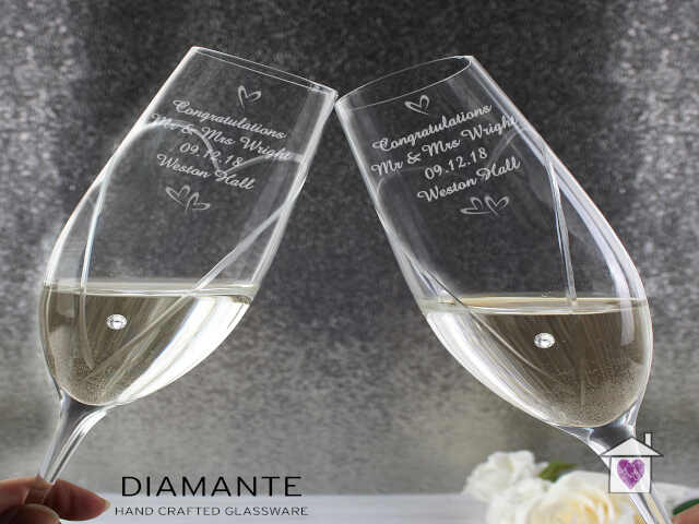 Personalised Hand Cut Little Hearts Pair of Flutes with Gift Box - Image 3