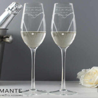 Personalised Hand Cut Heart Pair of Flutes with Gift Box