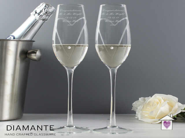Personalised Hand Cut Heart Pair of Flutes with Gift Box