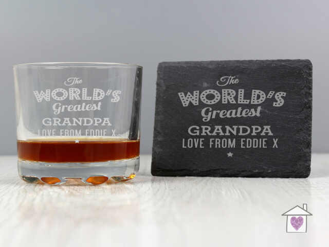 Personalised 'The Worlds Greatest' Whisky Tumbler & Slate Coaster Set