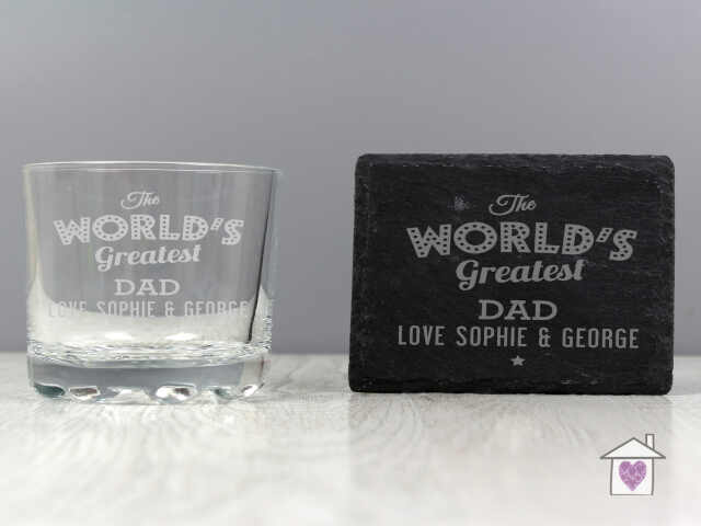 Personalised 'The Worlds Greatest' Whisky Tumbler & Slate Coaster Set - Image 2