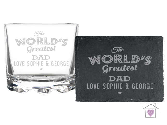 Personalised 'The Worlds Greatest' Whisky Tumbler & Slate Coaster Set - Image 3