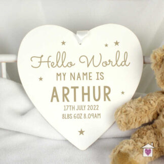 Personalised Hello World Large Wooden Heart Decoration