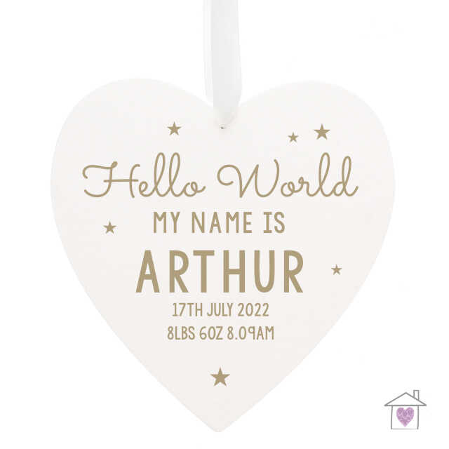 Personalised Hello World Large Wooden Heart Decoration - Image 2