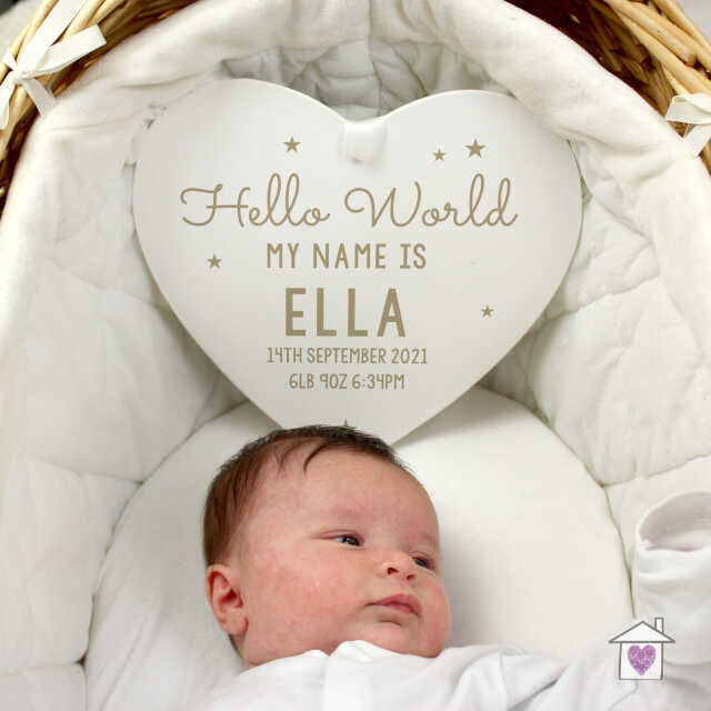 Personalised Hello World Large Wooden Heart Decoration - Image 3