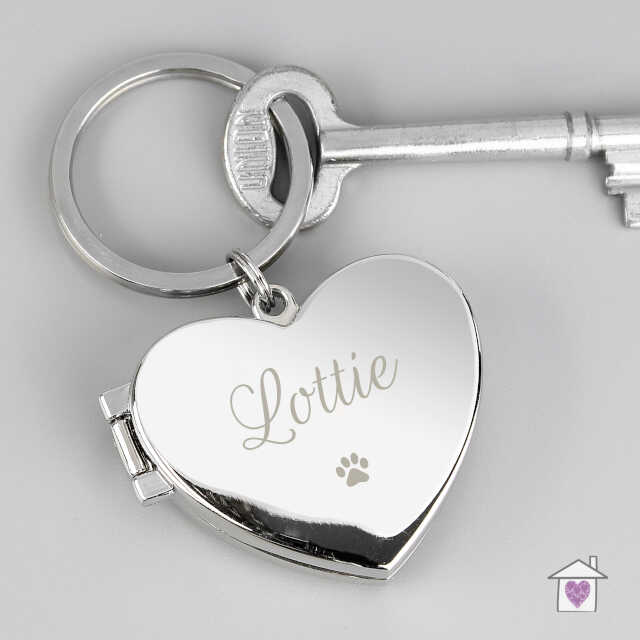 Personalised Paw Print Heart Photo Frame Keyring