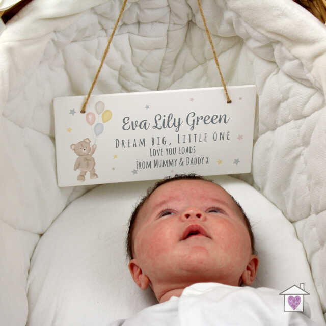 Personalised Teddy & Balloons White Wooden Sign - Image 3