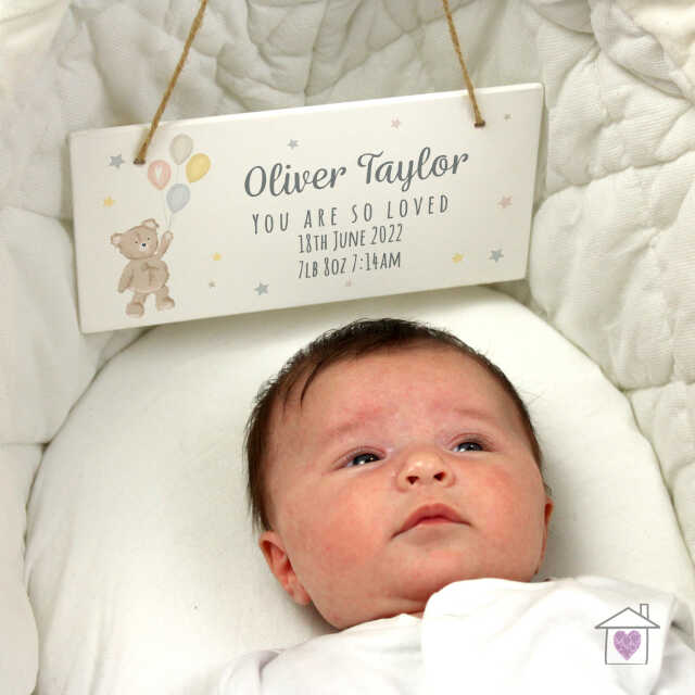Personalised Teddy & Balloons White Wooden Sign - Image 4