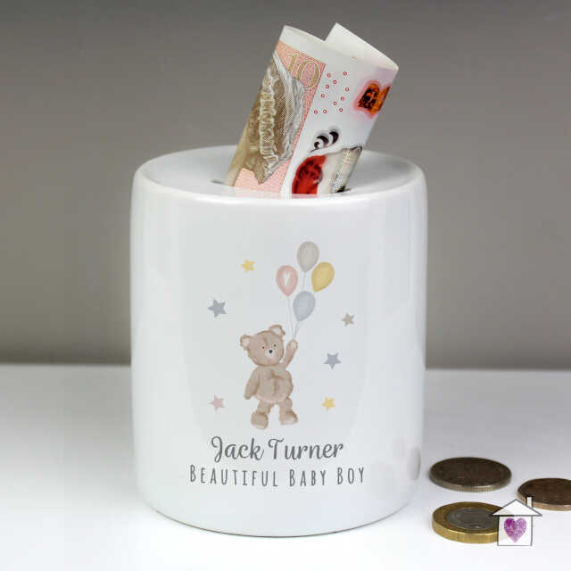 Personalised Teddy & Balloons Money Box - Image 3